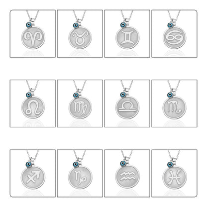 Evil Eye Round Aquarius Horoscope Necklace