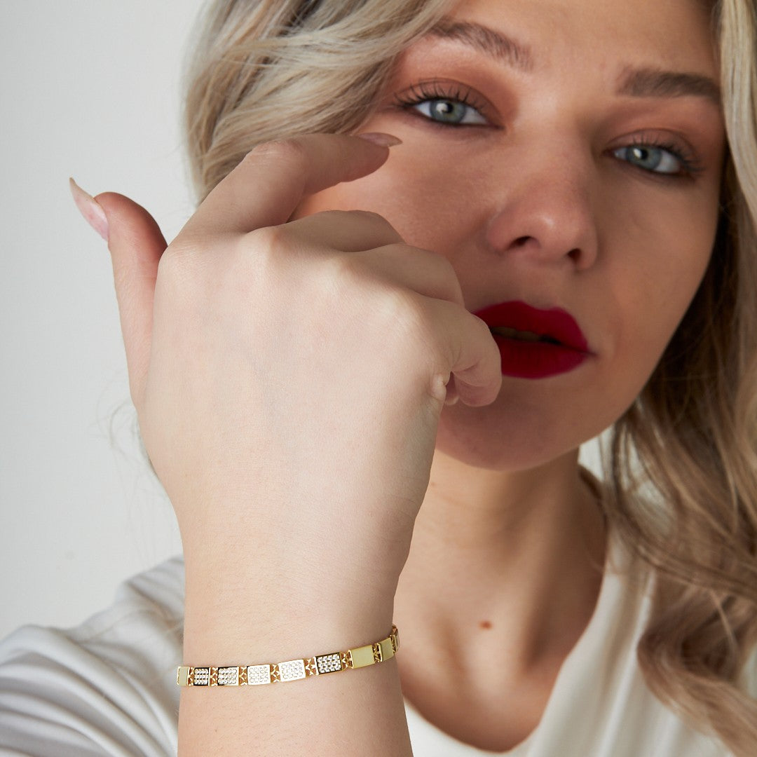 Rectangular bracelet with stones