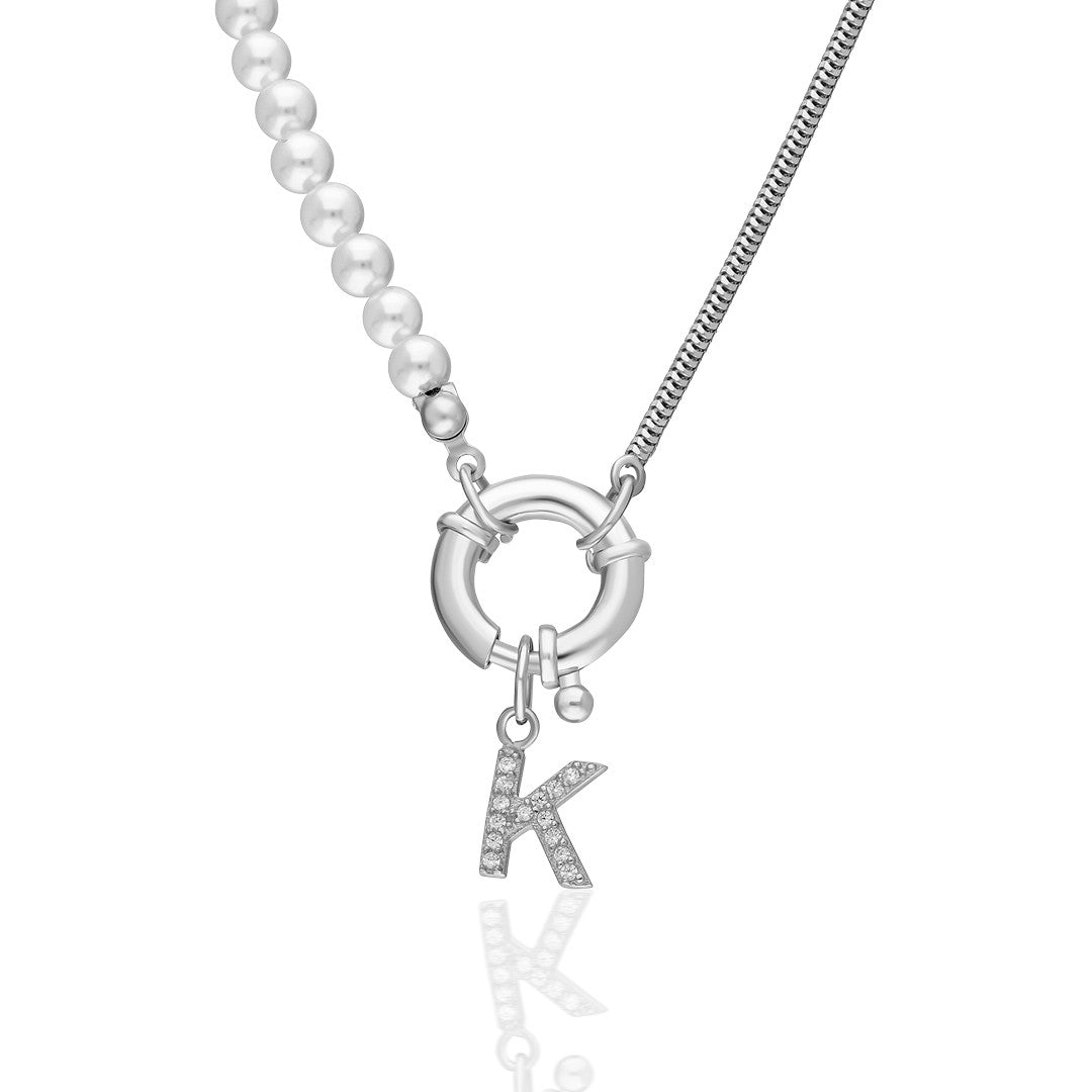 letter necklace with pearl and chain