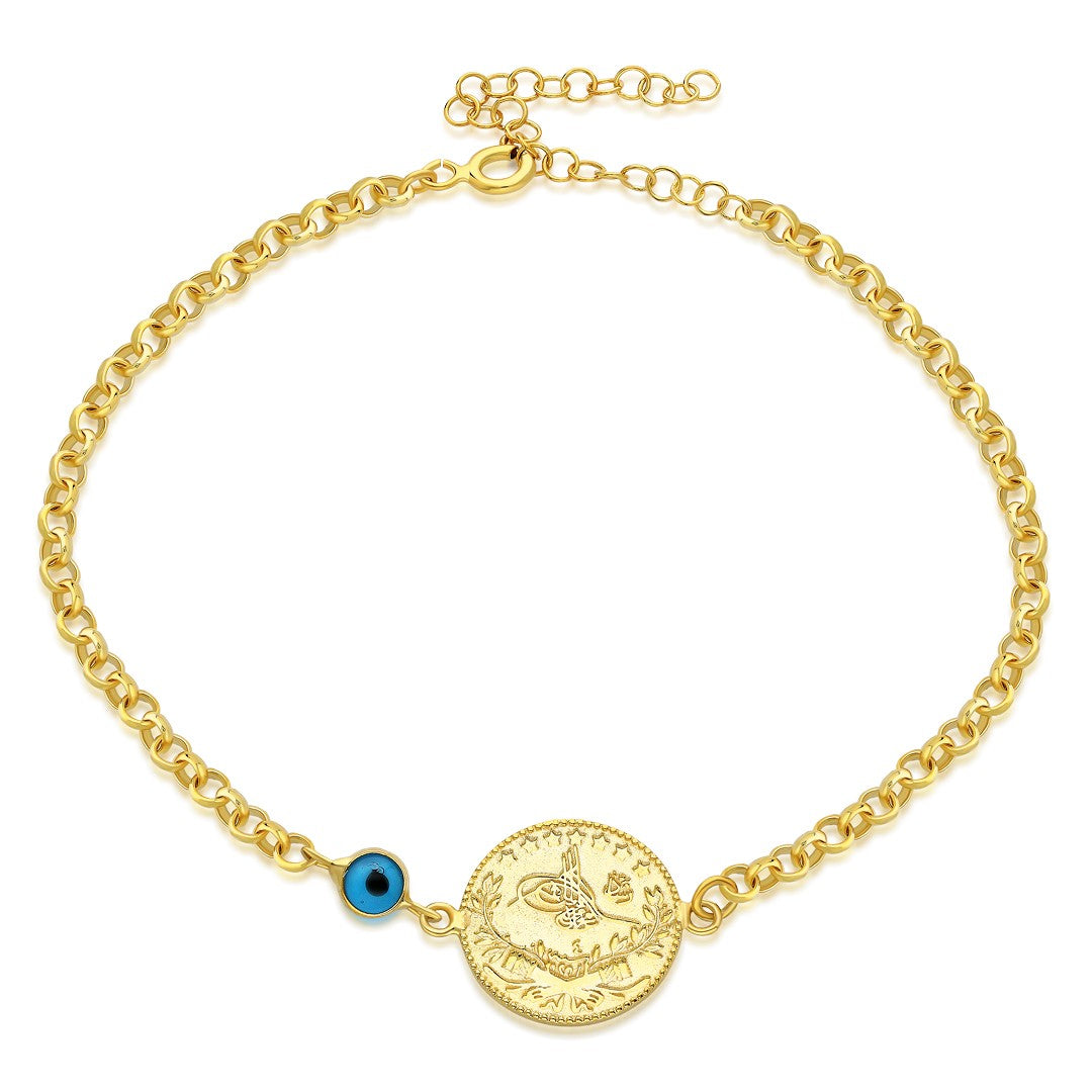 Evil eye tugra thin chain bracelet