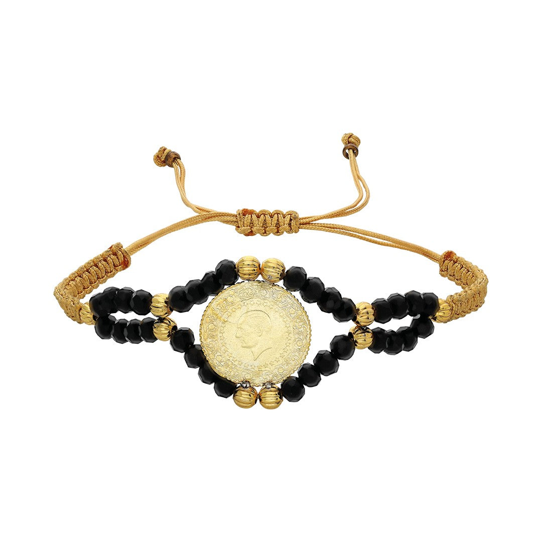 Quartered rope bracelet with black stones