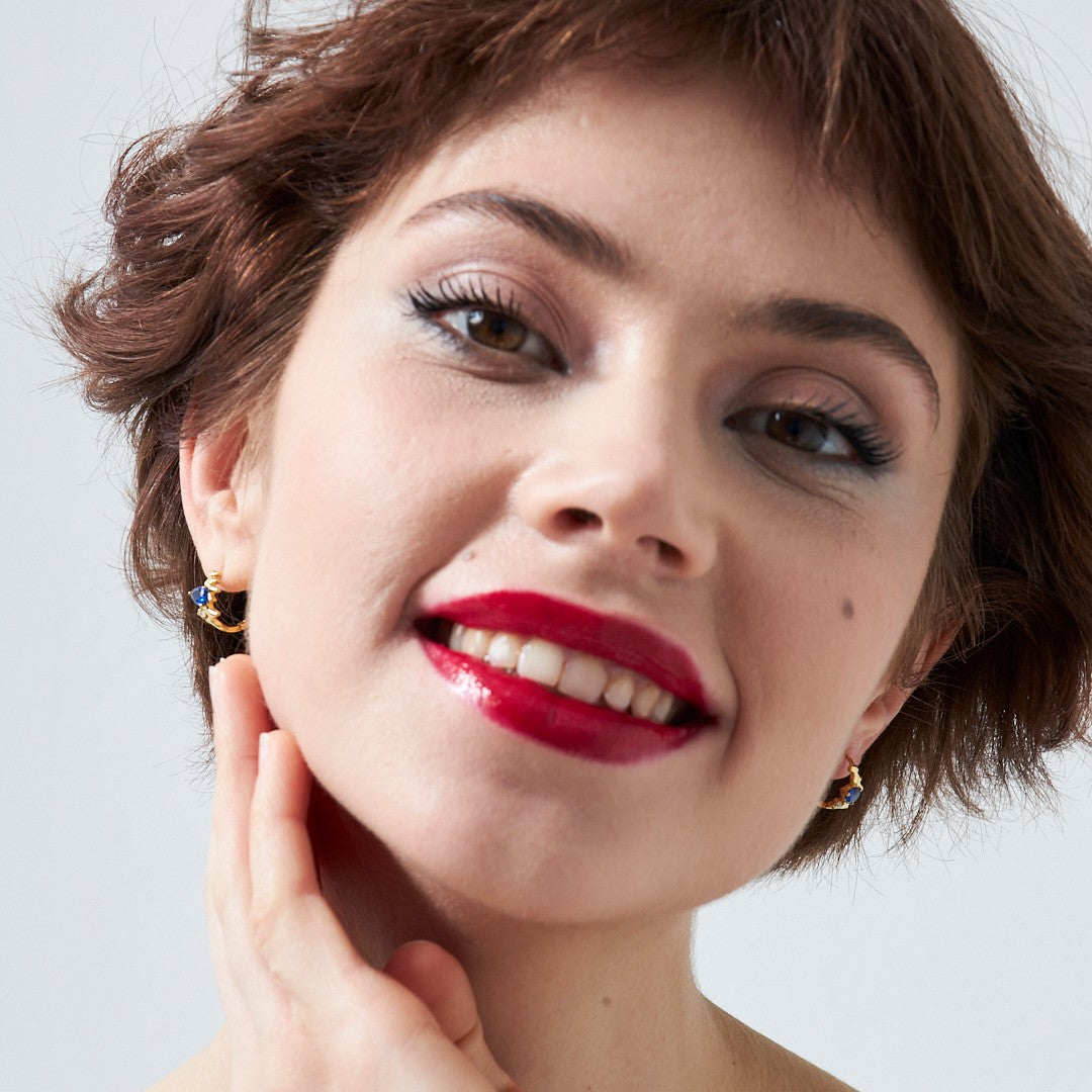 Navy blue drop earrings with solitaire