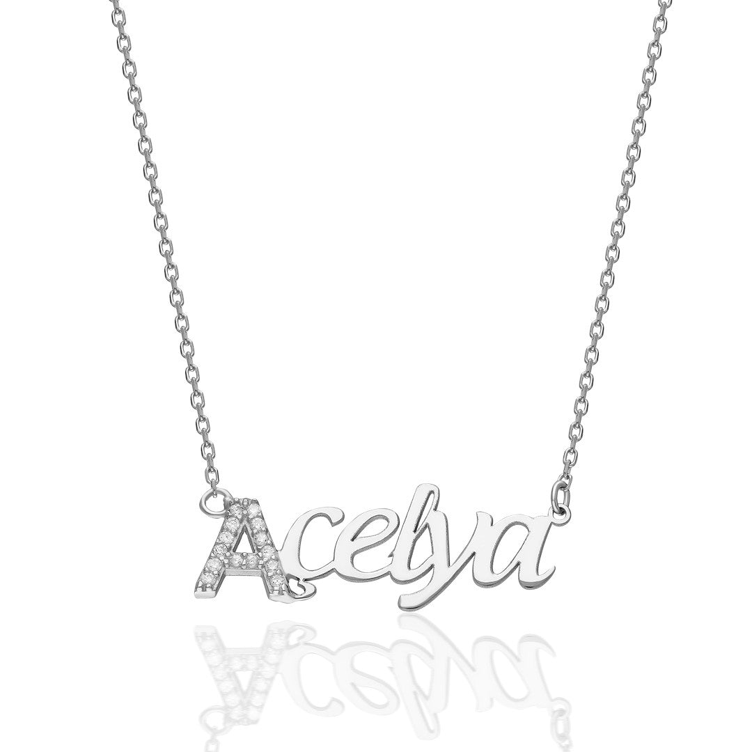 Letters - Horizontal Name Necklace with Initial Stones