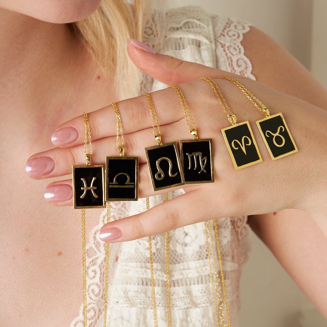 Colorful Rectangular Pisces Horoscope Necklace