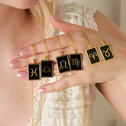 Colorful Rectangular Pisces Horoscope Necklace