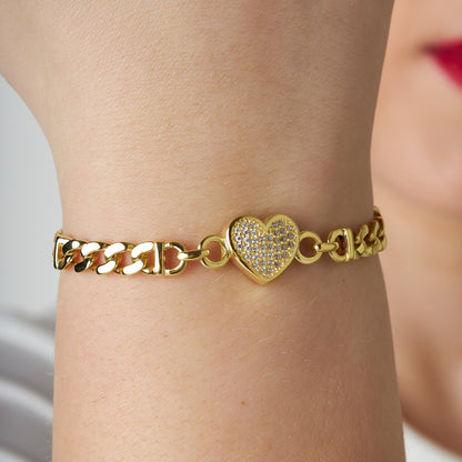 14K GOLD double chain bracelet with stones and heart