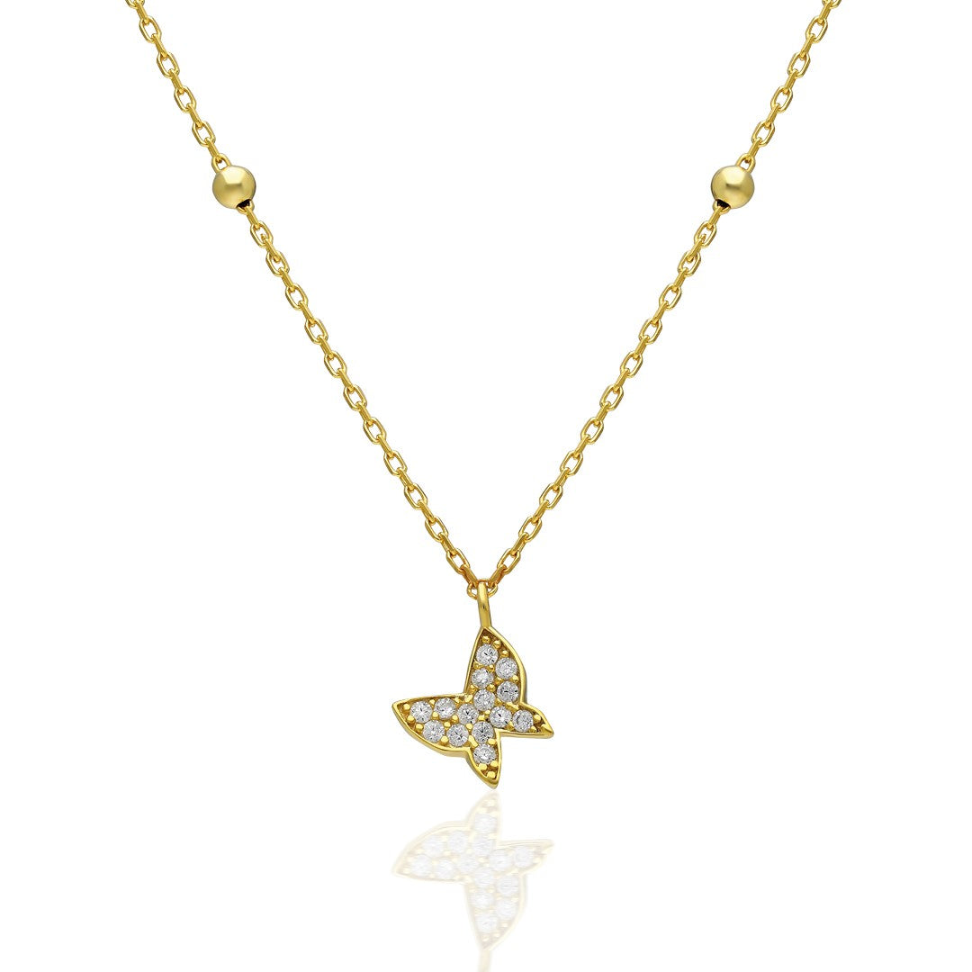 14K GOLD Pearl Butterfly Necklace