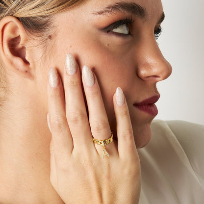 14K GOLD Twisted Ring with Stones and Letters