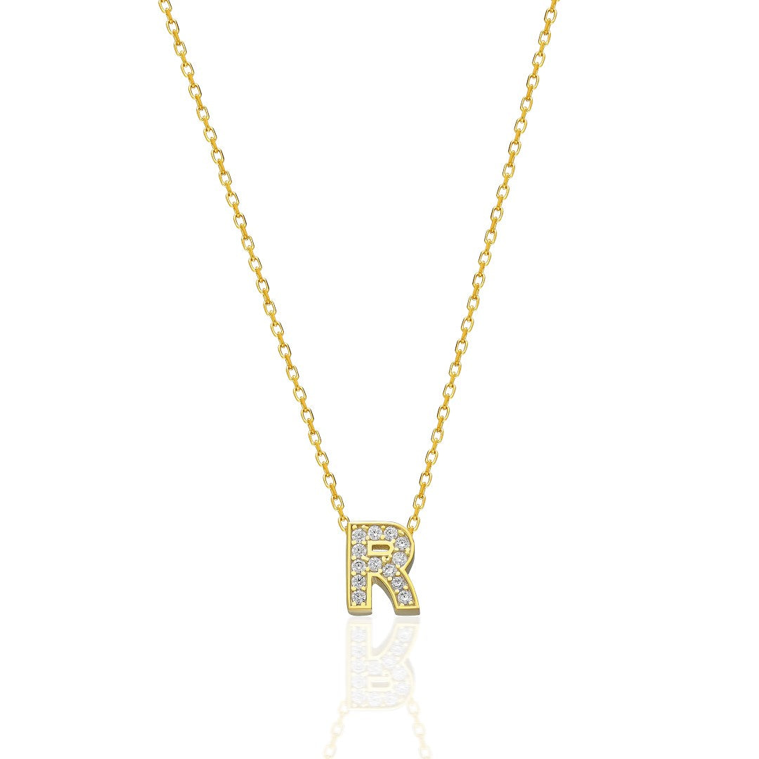 14K GOLD Minimal Letter Necklace with Stones