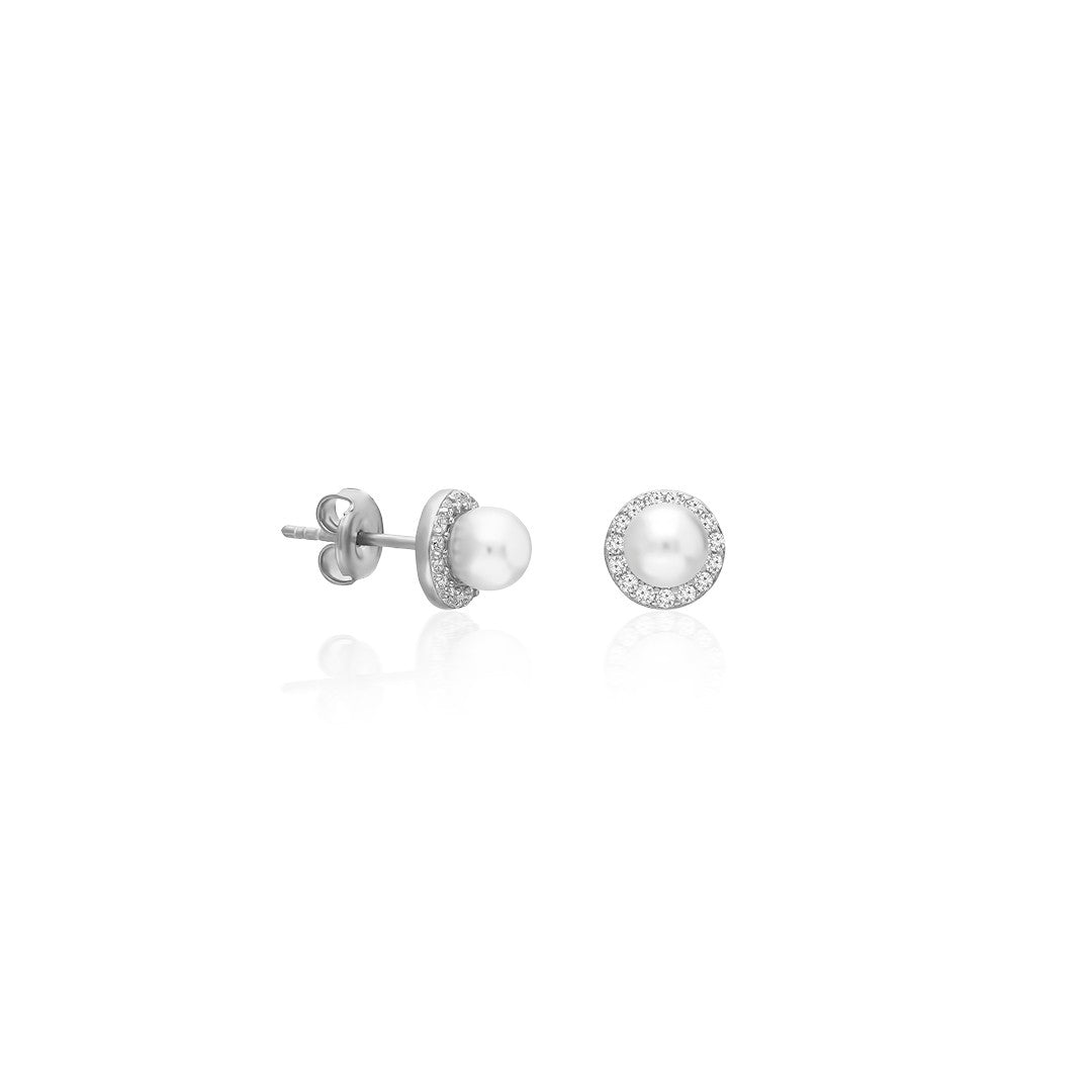 Round pearl earrings with stones