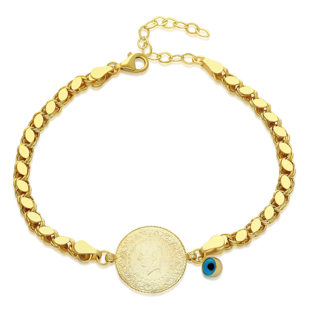 14K GOLD Böses auge viertel gerste kette armband