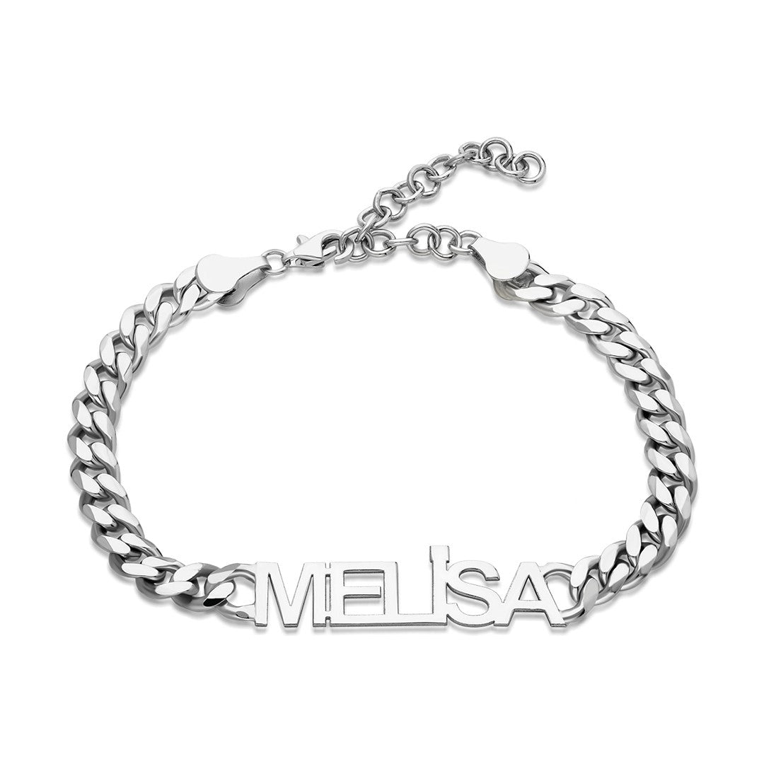 14K GOLD Thick Name Bracelet with Cuban Chain