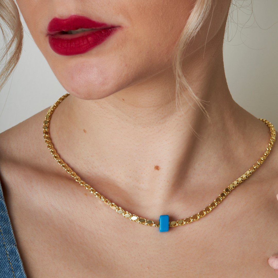 Baue Natural Stone Sequin Halab Chain Necklace