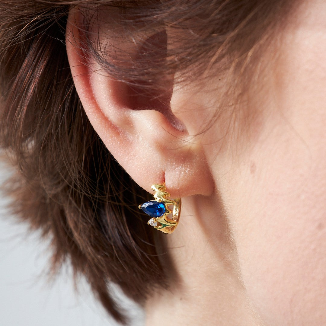 Navy blue drop earrings with solitaire