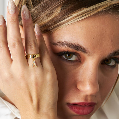 14K GOLD Twisted Ring with Stones and Letters