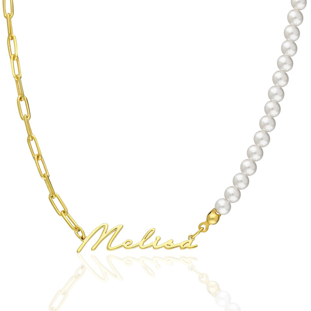 Name Necklace - Handwritten Name Necklace with Half Pearls