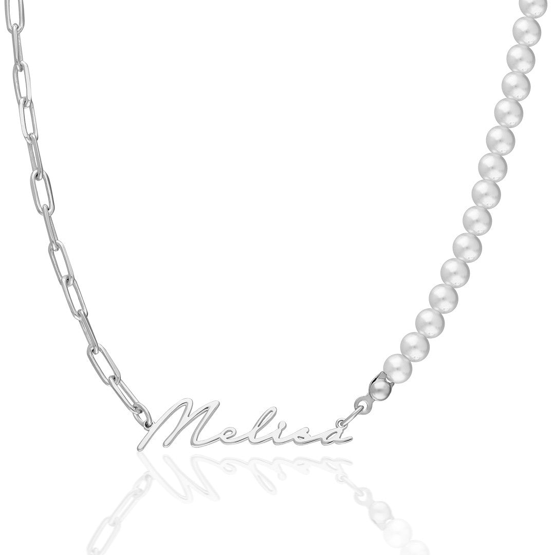 Name Necklace - Handwritten Name Necklace with Half Pearls