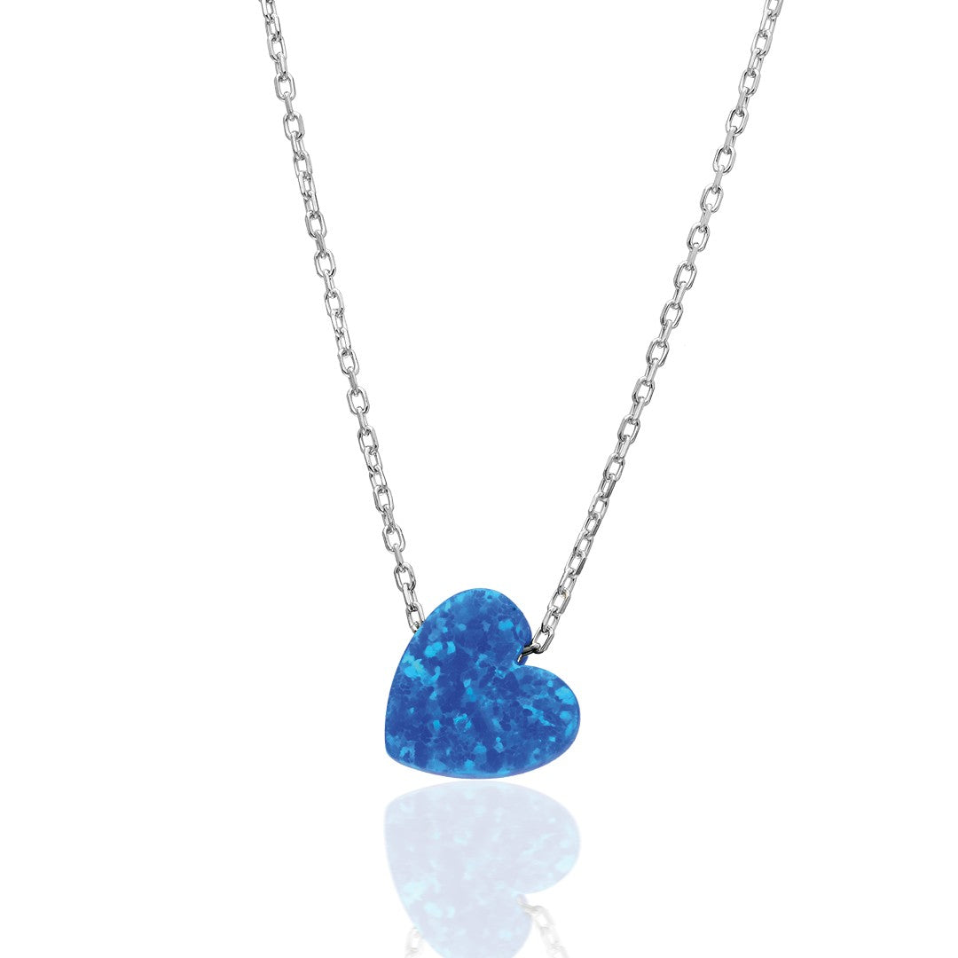 Original Marineblaue Opal Herz Halskette