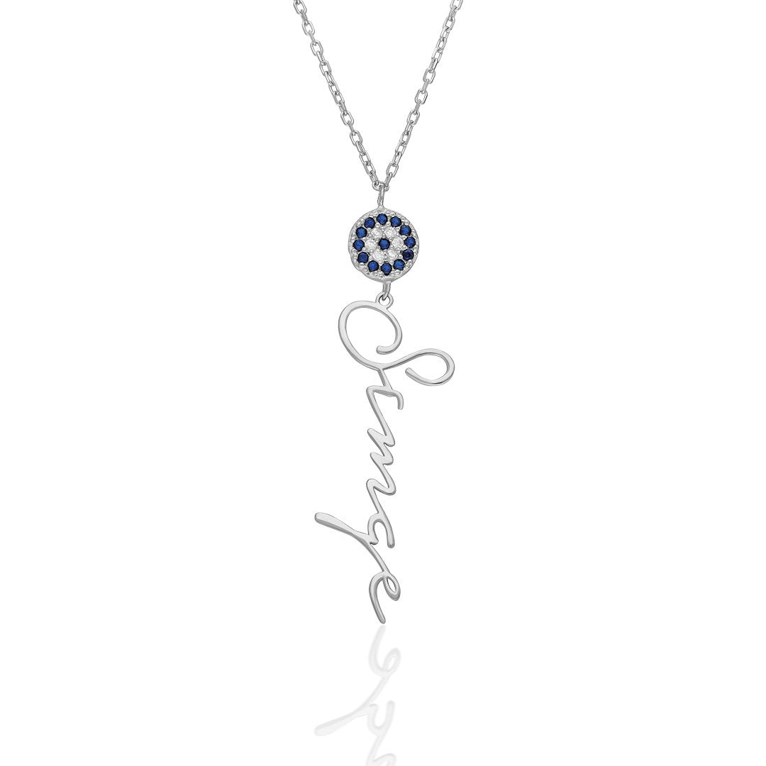 Name Necklace - Vertical Name Necklace with Evil Eye Beads