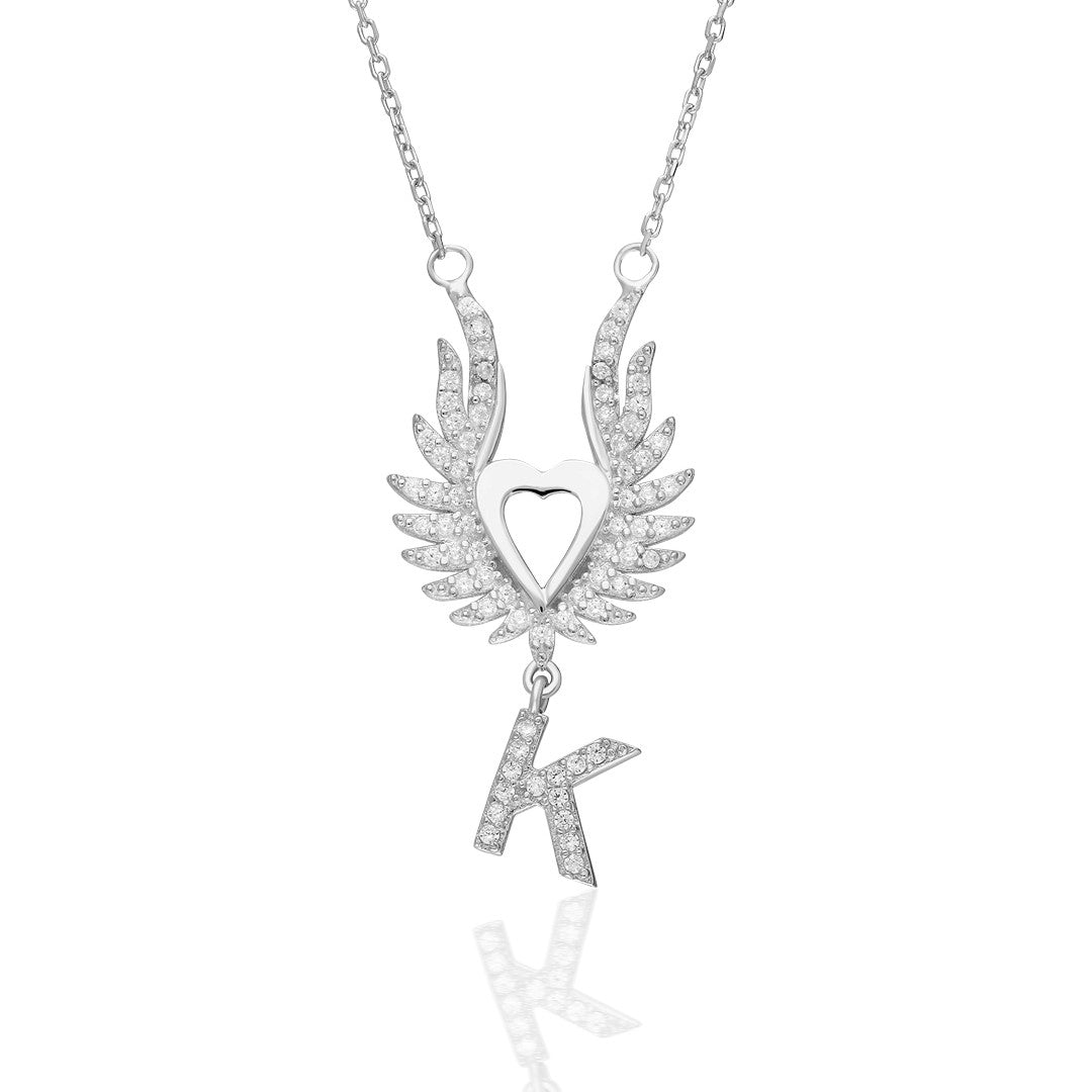 Letters - Large winged heart necklace with letters