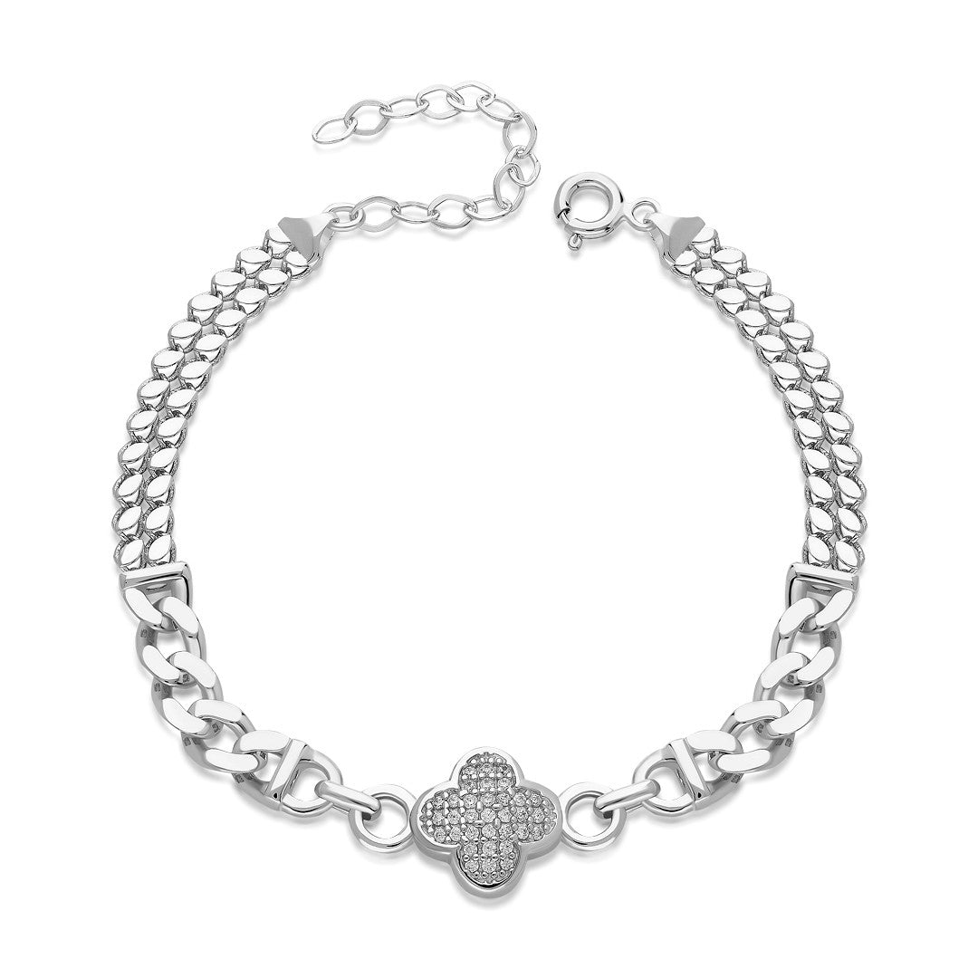 Stone Clover Bracelet with Two Chains