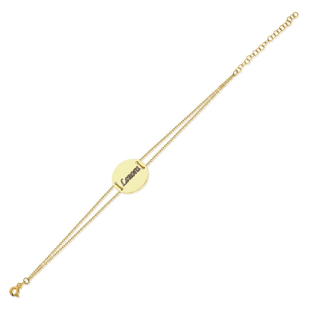 14K GOLD Round Plate Name Bracelet