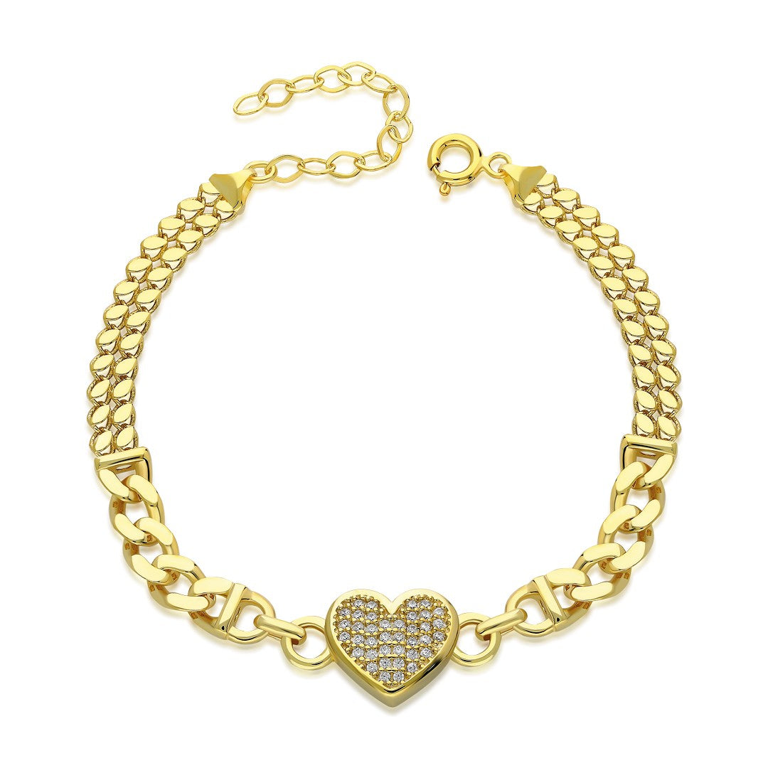 14K GOLD double chain bracelet with stones and heart