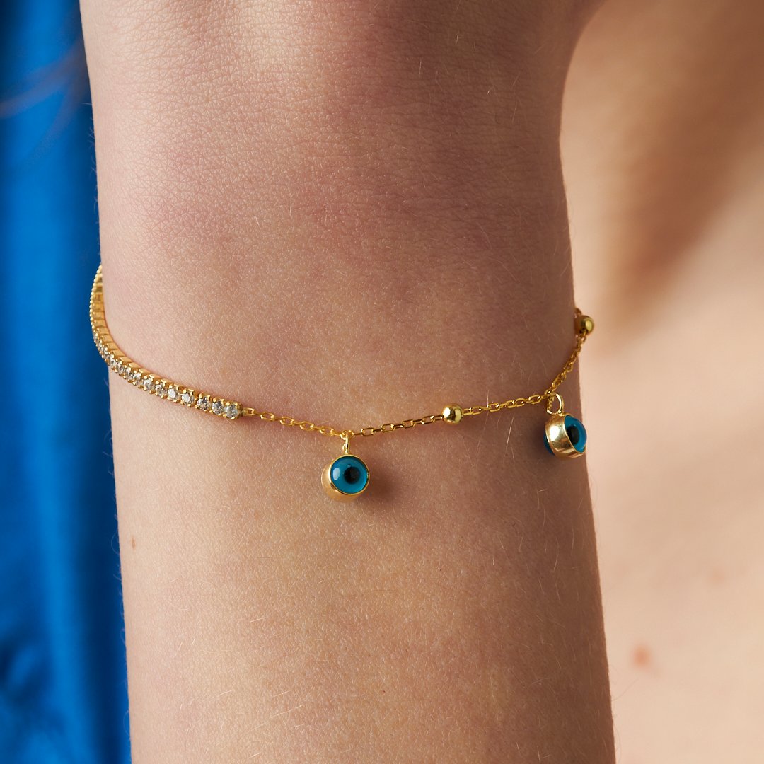 Triple evil eye waterway chain bracelet