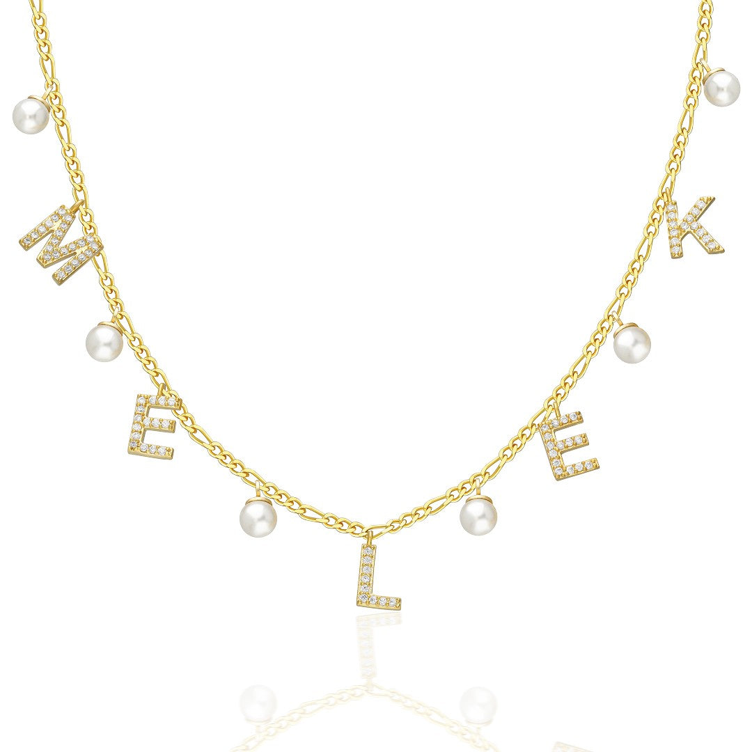 Letters - Figaro chain name necklace with pearls