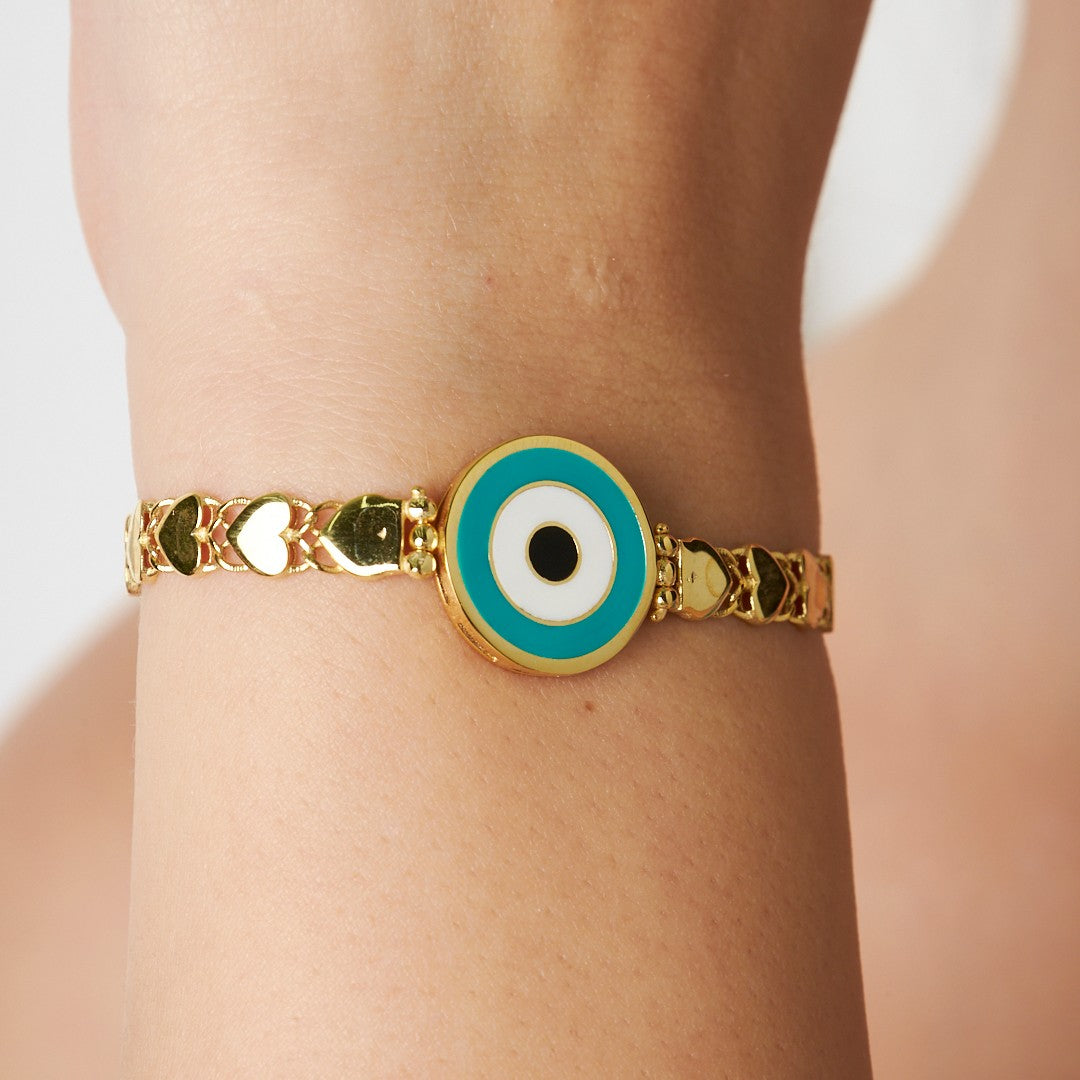 heart row chain evil eye bracelet