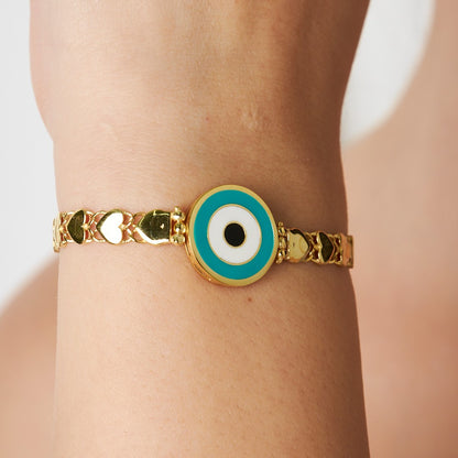 heart row chain evil eye bracelet