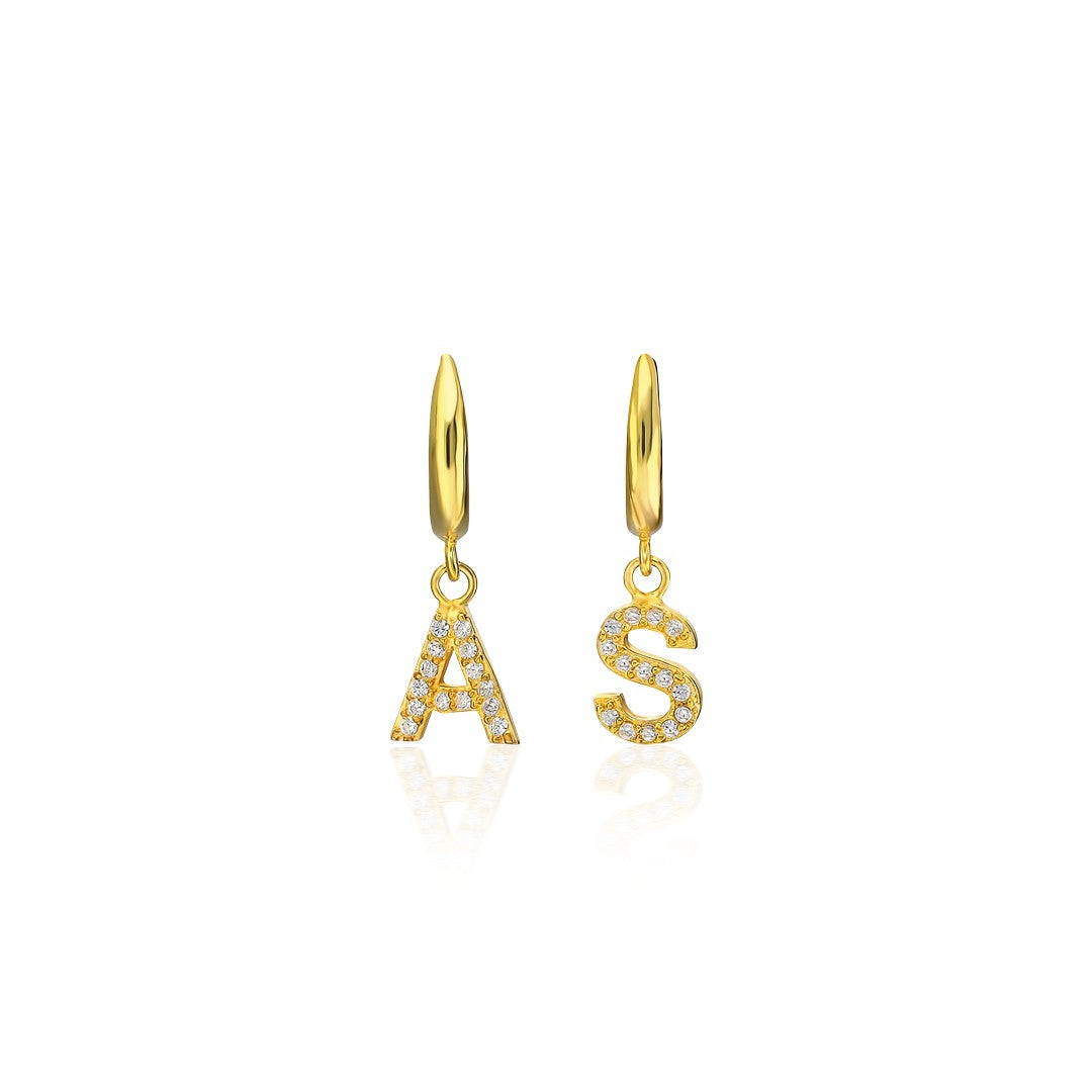 14K GOLD letter earrings with sparkling stones