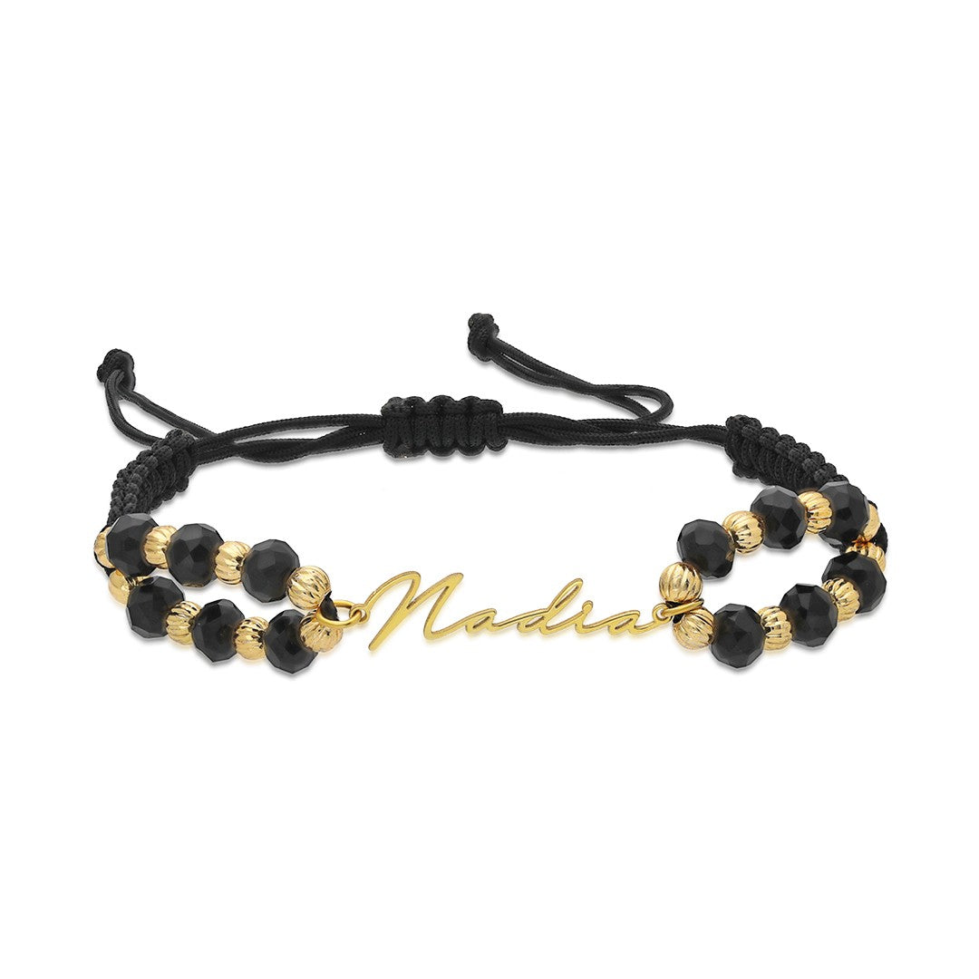 Name Bracelet - Black Rope Bracelet with Name Ball