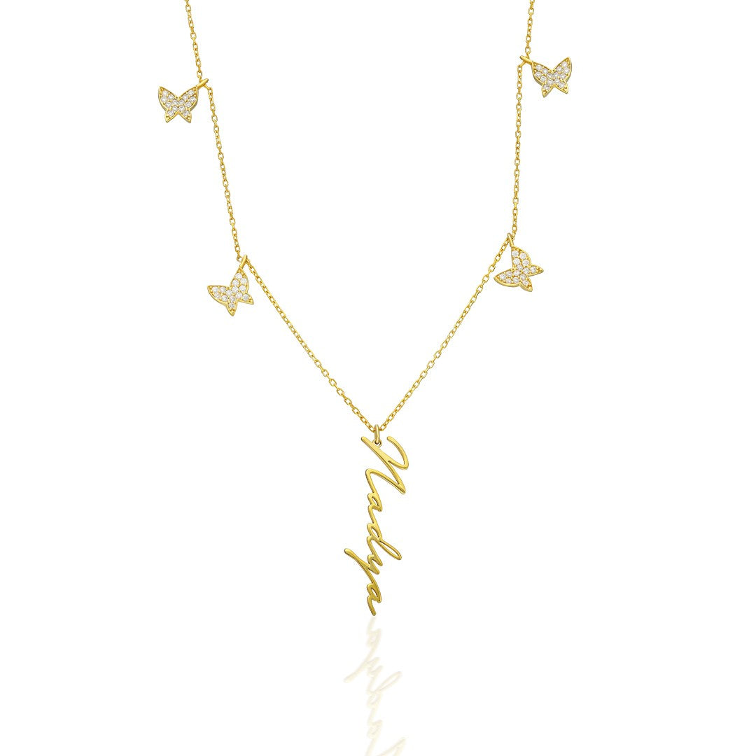 Name Necklace - Butterfly sequential vertical name necklace