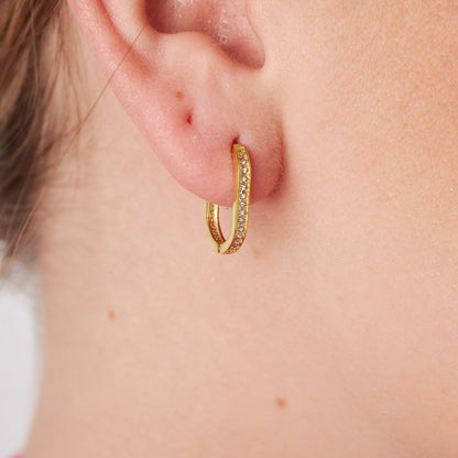 14K GOLD Oval Hoop Earrings with Stones