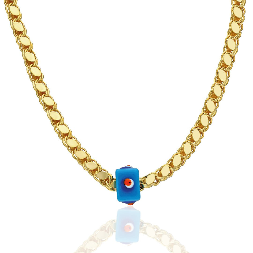 Blue evil eye stone sequins halab chain necklace