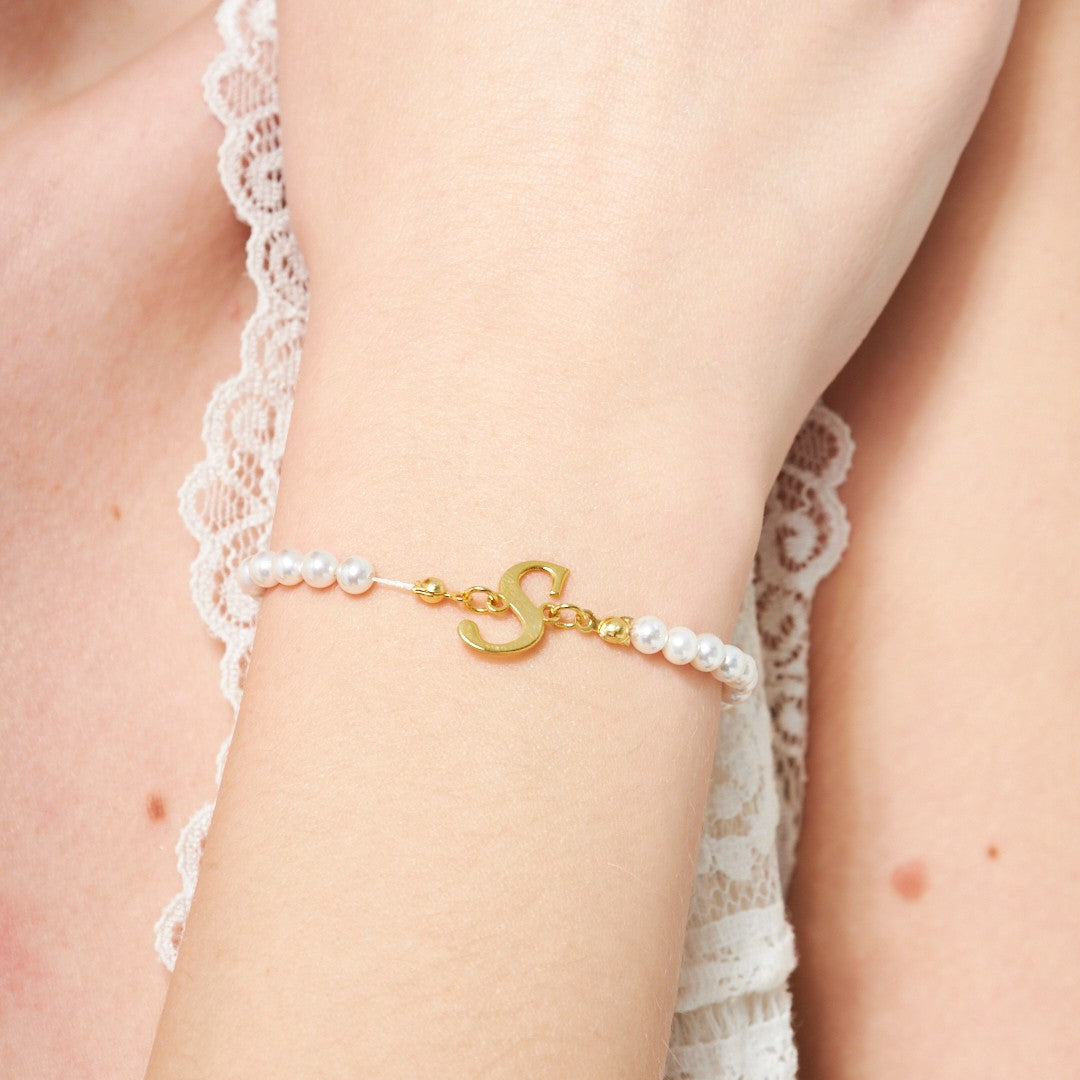 Name Bracelet - Letter Bracelet with Pearls