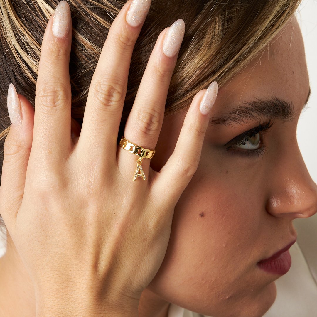 14K GOLD Twisted Ring with Stones and Letters