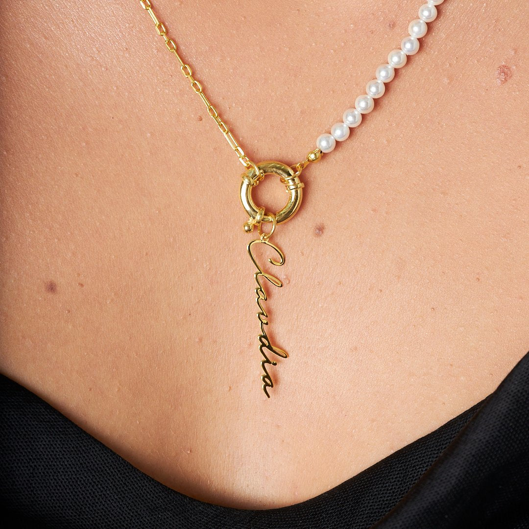 Name Necklace - Handwritten Necklace with Chain and Pearls