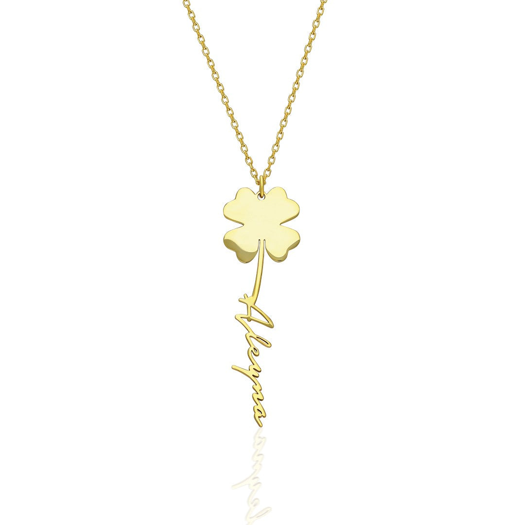 Name Necklace - Lucky Clover Necklace with Handwritten Name