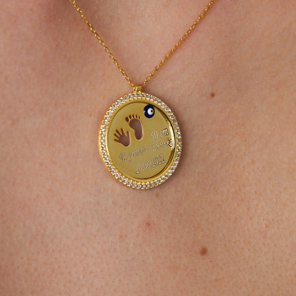 Letter - Plate Birth Necklace with Stones