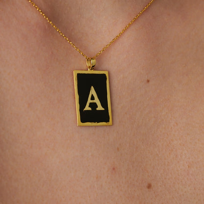 Name Necklace - Black Enameled Square Letter Necklace