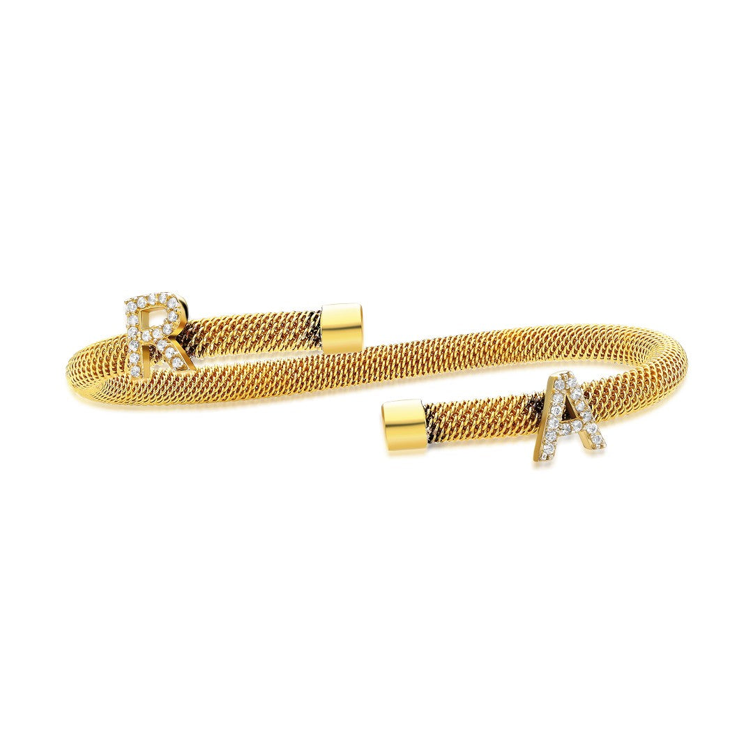 14K GOLD Weidenarmband mit Steinen und Buchstaben