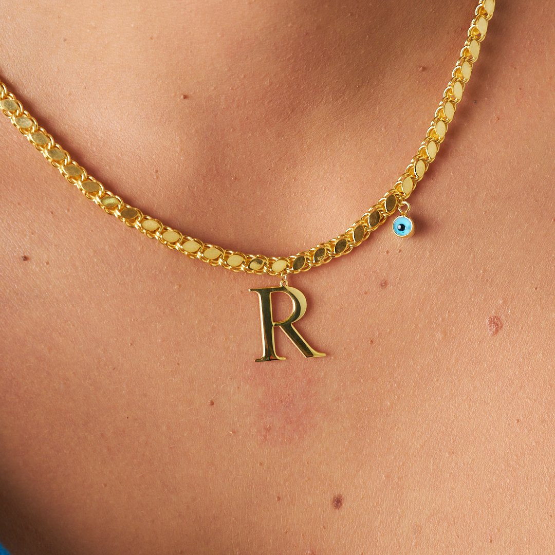 14K GOLD sequin chain letter necklace