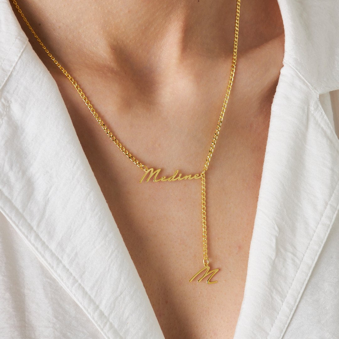 Name Necklace -Y shaped necklace with letter signature name