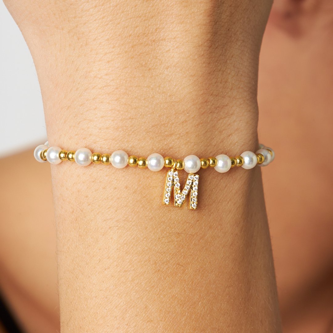 Name Bracelet - Bracelet with double pearl letters