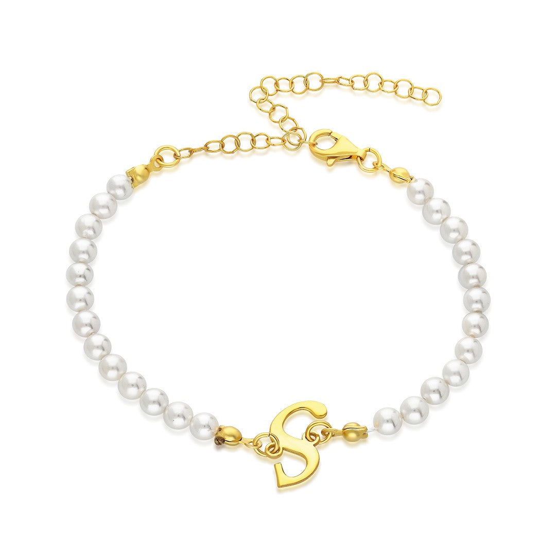 Name Bracelet - Letter Bracelet with Pearls