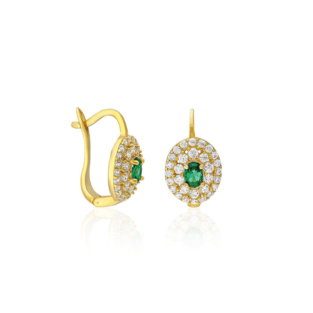 14K GOLD earrings with green stones