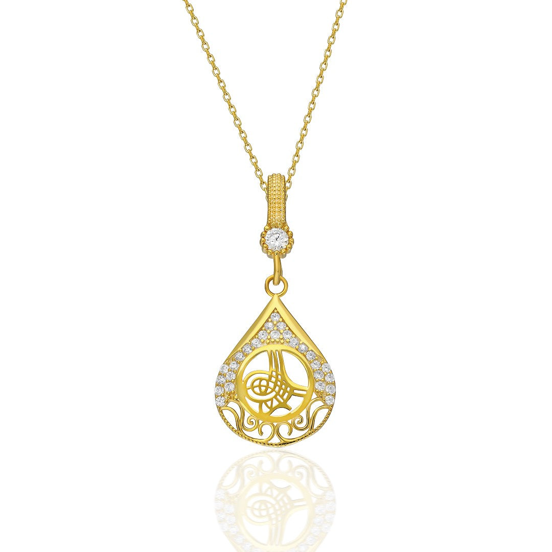 14K GOLD Tughra Tropfen Halskette