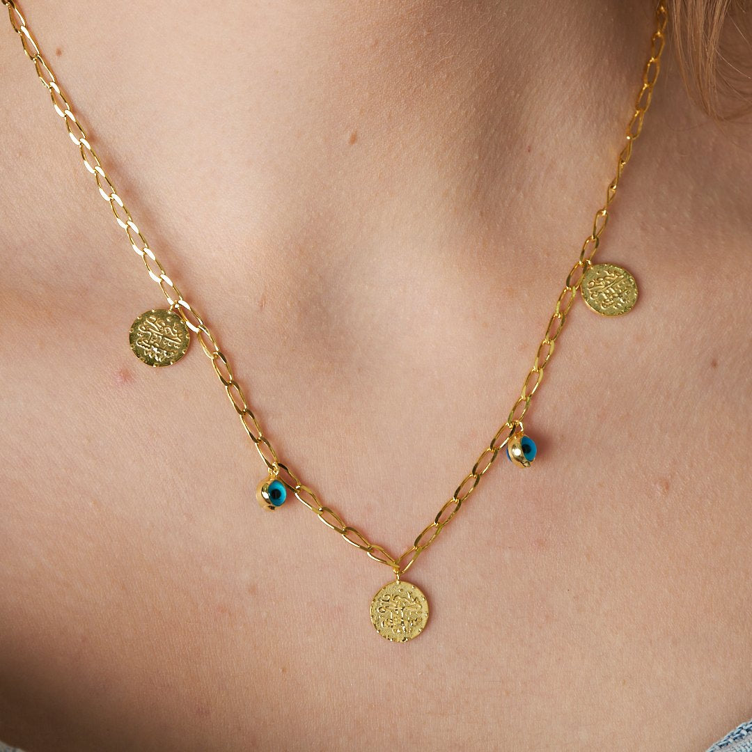 14K GOLD Evil Eye reşat Necklace